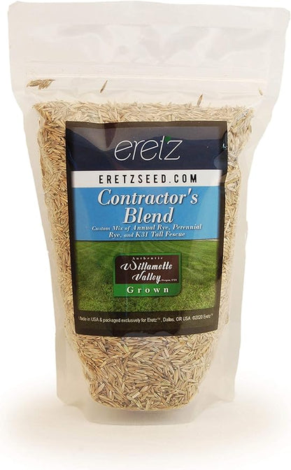 Contractor’s Grass Seed Blend by Eretz (8oz) - Choose Size! Willamette Valley, Oregon Grown. Premium, Number 1 Seeds Only! No Weed Seeds or Fillers