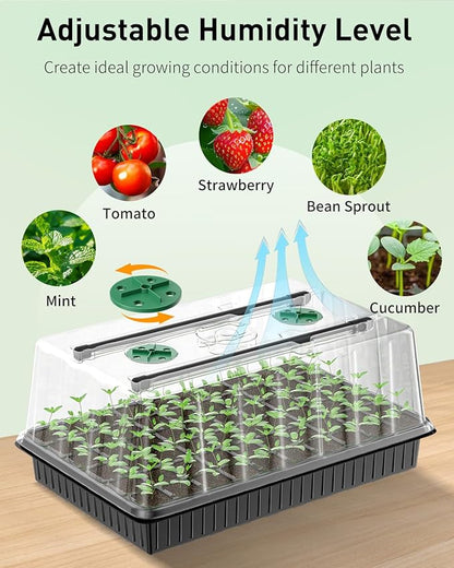 Pawfly 2 Pack Seed Starter Kit, 120 Cells, Seed Starter Trays with Adjustable Grow Light Bars & 4" Humidity Domes, Indoor Seedling Starter Trays, Reusable Plant Germination Trays, Seed Starting Trays