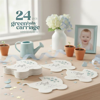 Carriage-Shaped Seed Paper – 24 pcs Green Shower Favors for Guests with Wildflower Seeds, Writable & Plantable, Gender Reveal, Birthday Gifts for Guest
