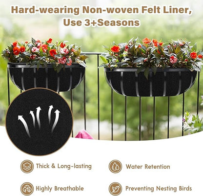 Riare 4 Pack 30 Inch Black Felt Window Box Liners- Fabric Trough Planter Basket Liners Replacement, Non-Woven Hanging Plant Liner for Wall Hanging Basket, Garden Fence Railing (Avoid Bird Nesting)