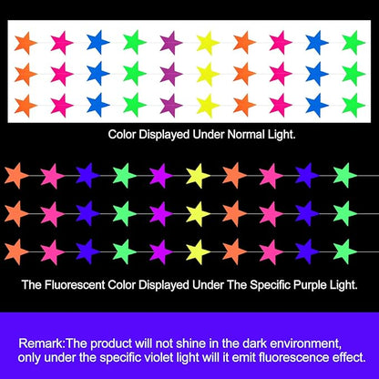 108feet UV Neon Paper Star Garland Glow in The Dark Streamers for neon Party Supplies UV Fluorescent Reactive Paper Star Banner for Wedding Birthday Glow in The Dark Party Favors Neon Party Decor…