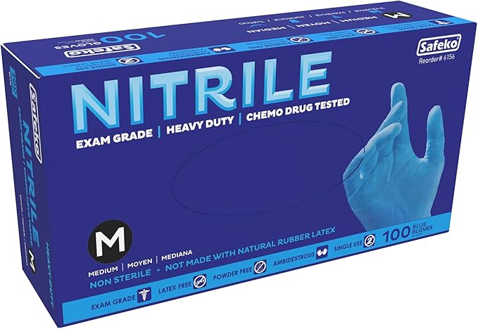 Heavyweight Nitrile Gloves a Black & Blue, Exam Grade, Chemo Tested, Latex-Free, Powder-Free, Disposable Glove