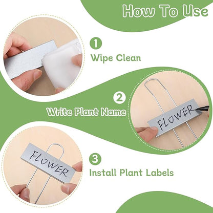 WSICSE 50-Pack Metal Plant Labels, 10.6" Waterproof Garden Markers with Pen Reusable Nursery Tags for Vegetables Flower Seed Greenhouse(Silver)