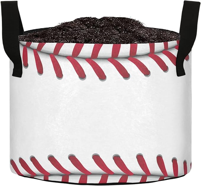 7 Gallon Baseball Stripe Breathable Grow Bags Heavy Duty Planter Pot Containers with Handles for Potato Tomato Fruits Flowers Vegetables