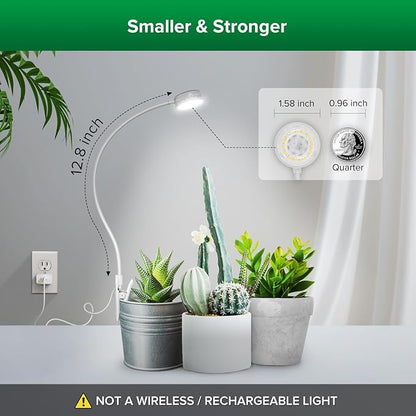 SANSI Grow Lights for Indoor Plants, LED Pot Clip Plant Light for Growing, 4000K Full Spectrum Plant Growing Lamp with 4-Level Dimmable, Auto On Off Timing 3 6 12 Hrs for Small Plants, White 5V 2-Pack