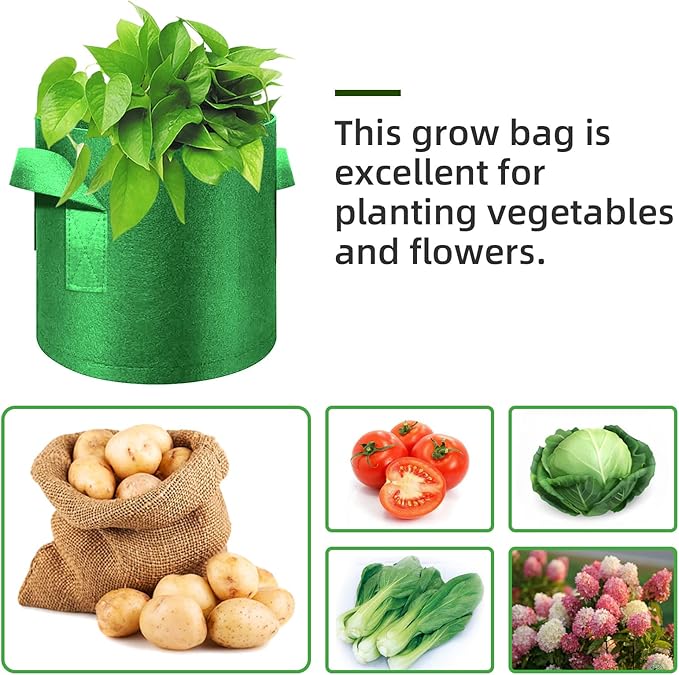 12-Pack 7 Gallon Plant Grow Bags, Thickened Nonwoven Fabric Pots with Handles, Vegetable Planter Bags Containers, Cloth Planters for Garden Vegetable/Flower/Plant/Fruits Outdoor (Green)