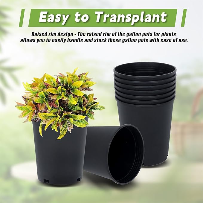 HOSTIC 5 Gallon Flexible Nursery Pots Gallon Pot with Drainage Holes Plastic Plant Container Suitable for Indoor Outdoor Vegetables Flowers Plants 10 PCS