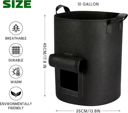 6-Pack 10 Gallon Potato Grow Bags Heavy Duty Thickened Nonwoven Fabric Pots with Handles,Black