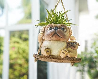 Swing Dog Hanging Planters for Indoor Plants, 6.3 Inch Hanging Baskets for Plants Outdoor, Small Succulent Pots with Drainage Hole, Resin Plant Hangers Outdoor for String Of Pearls, Gift for Mom