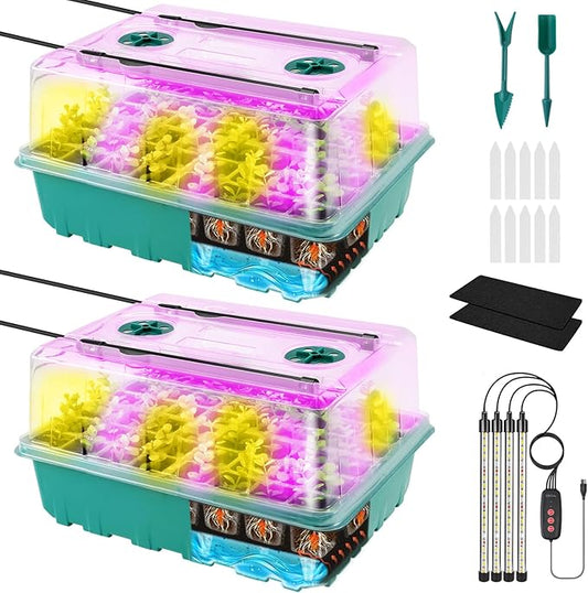 96 Cells Self-Watering Seed Starter Tray with Grow Light, Seed Starter Kit with Adjustable Humidity Dome, Seed Starting Trays Plant Starter Kit for Seeds Growing Starting, Indoor Gardening,Greenhouse