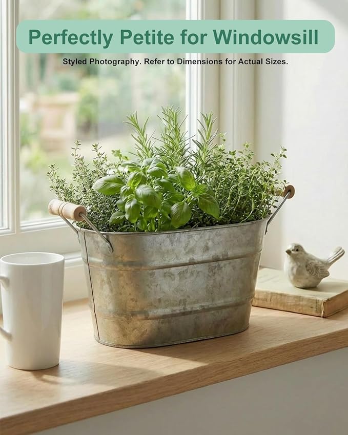 vensovo Galvanized Metal Oval Planter Buckets with Handles – Set of 3 Rustic Farmhouse Flower Tubs with Drain Holes & Plugs, Vintage Small Pots for Herbs, Succulents, Wedding or Tabletop Decor