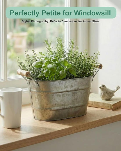 vensovo Galvanized Metal Oval Planter Buckets with Handles – Set of 3 Rustic Farmhouse Flower Tubs with Drain Holes & Plugs, Vintage Small Pots for Herbs, Succulents, Wedding or Tabletop Decor