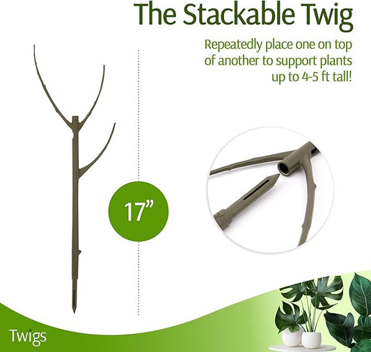 Stackable Plant Support Stakes, Indoor & Outdoor Houseplant Stem Support, Garden Accessories, Durable Trellis Alternative for Climbing & Potted Plants - Moonstone, 10 Pack, 17" L