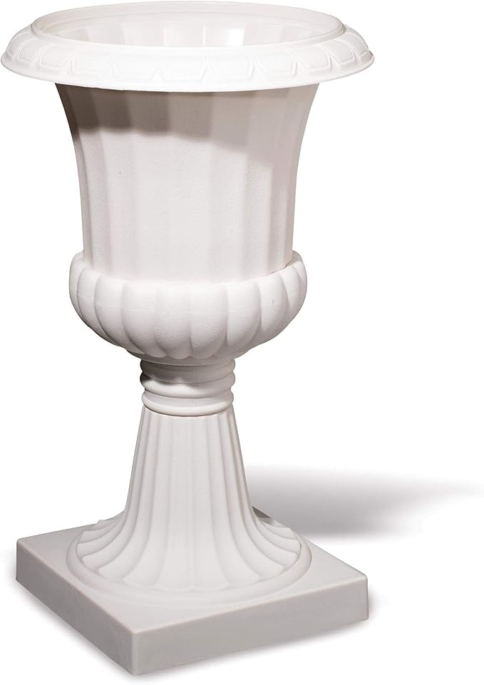 TCDesignerProducts Classic White Decorative Plastic Urn Planter, 19 Inches High