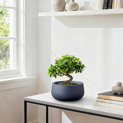 Kante 15.7" Dia Round Concrete Planter, Outdoor Indoor Garden Plant Pots with Drainage Hole and Rubber Plug, Modern Curvaceous Design, Charcoal