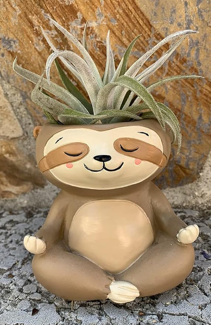 Meditating Animal Sloth Planters with Drainage Hole 4.1 x 3.5 x 3 Inch Indoor Outdoor Flower Pot for Small Plants Succulents, Herbs, Cactus, Houseplants Stand Garden Home Office Decor