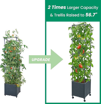GREEN MOUNT Raised Garden Bed Planter Boxes with Trellis for Climbing Vegetables Plants, 56.7" Tomatoes Planters Outdoor Tomato Cage w/Wheels