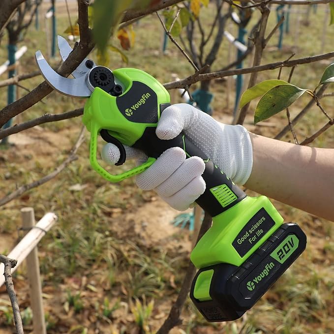 Electric Pruning Shears, Yougfin 1.12" Wood Ranger Power Shear with 2 * 20V Batteries Powered Pruning Shears for Gardening Power Pruners Cordless with SK5 Replacable Blade Effortless Safe System