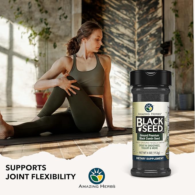 Amazing Herbs Premium Ground Black Cumin Seeds - Finely Ground Nigella Sativa, Gluten Free, Non GMO, Supports Cardiovascular Function & Preserves Digestive Health - 4 Oz