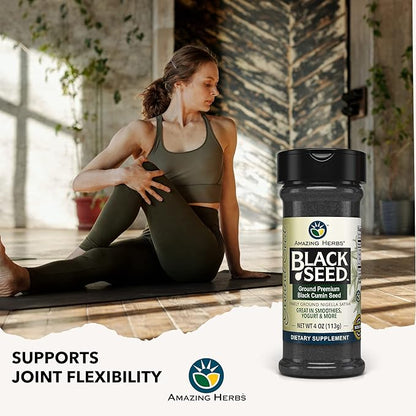 Amazing Herbs Premium Ground Black Cumin Seeds - Finely Ground Nigella Sativa, Gluten Free, Non GMO, Supports Cardiovascular Function & Preserves Digestive Health - 4 Oz