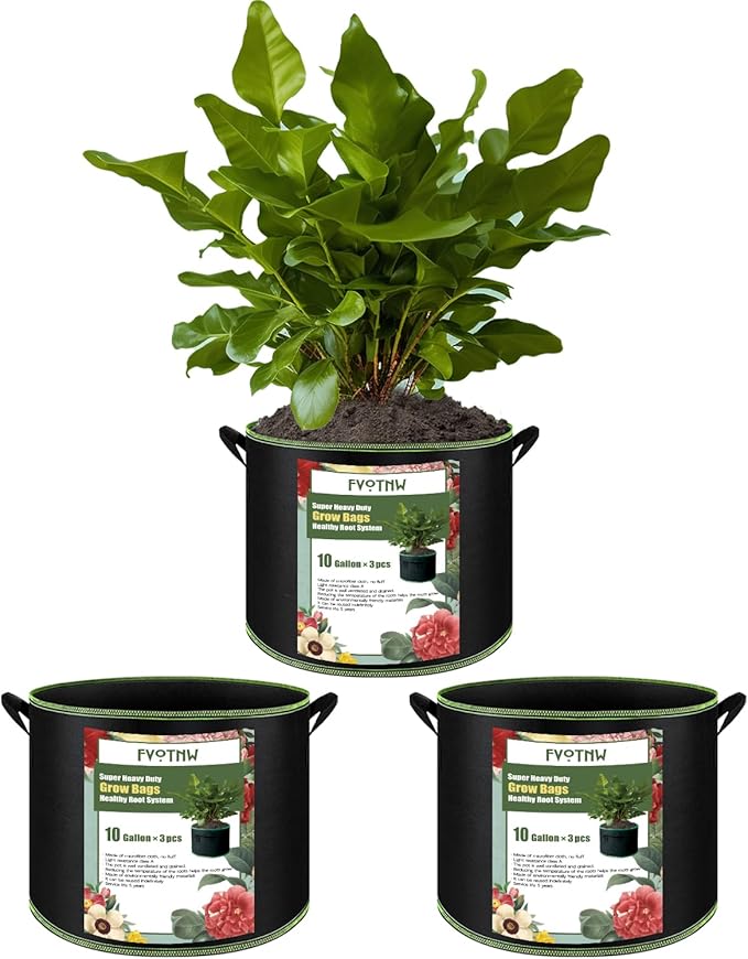 3-Pack 10 Gallon Plant Grow Bags, Thickened Nonwoven Fabric Pots with Handles,Sturdy Garden Planters Aeration Gardening Container to for Plants, Vegetables, and Flowers