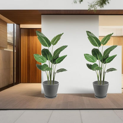 Kozyard 2Packs Round Planter Indoor Outdoor Plant Pots with Tray Collecting Water for Porch, Patio, Backyard Planters Modern Décor for Tall Plants, Flowers