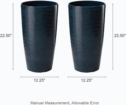 Glitzhome 22.5"H Oversized Tall Plnters, Large Planters for Outdoor Plants, Faux Ceramic Textured Turquoise Tall Planter with Drainage Holes, Large Flower Pots for Porch Outdoor Indoor Garden,Set of 2