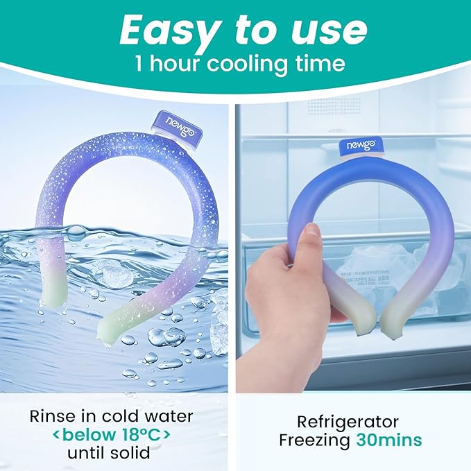 NEWGO Neck Cooling Tube Reusable Ice Cooler Cold Pack for Summer Heat, Ice Neck Ring for Outdoor Workers, Athletes, Sports Enthusiasts, Hot Flash Sufferers, Campers, Blue-Yellow Gradient