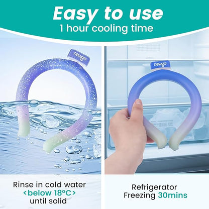 NEWGO Neck Cooling Tube Reusable Ice Cooler Cold Pack for Summer Heat, Ice Neck Ring for Outdoor Workers, Athletes, Sports Enthusiasts, Hot Flash Sufferers, Campers, Blue-Yellow Gradient