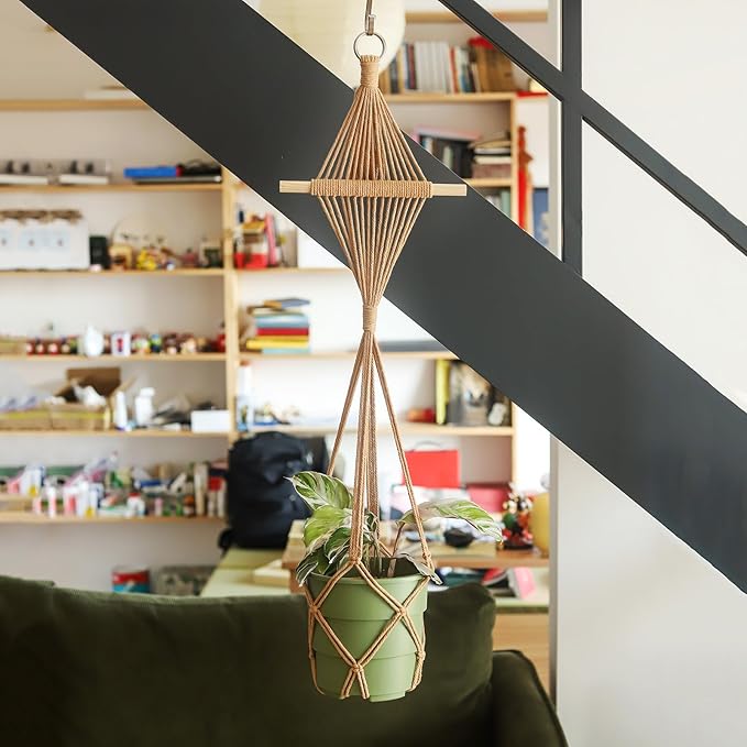 4 Pack Macrame Plant Hangers Indoor Up to 10 inch Pot, Boho Hanging Planters, Plant Holder with 8Pcs Stainless Steel Hooks