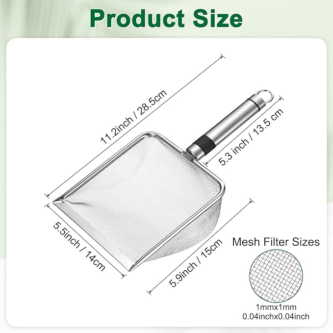 1-Pack Gardening Soil Sifter, 1 mm Mesh Stainless Steel Sand Soil Compost Sieve with Stainless Steel Handle for Sand/Dirt/Rock Compost, Screen Potting Scoop [Silver Tone]