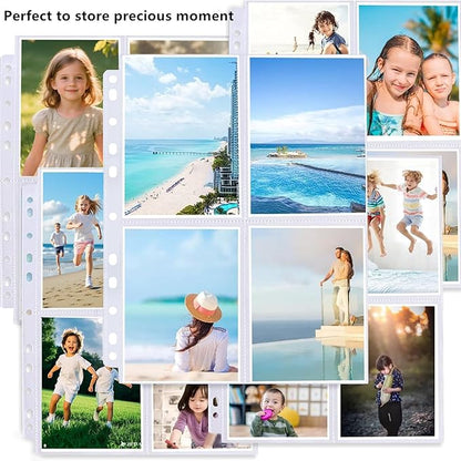 100 Pack Photo Sleeves Holds 800 3.5"x5" Photos, Clear Photo Page Protector for 3 Ring Binder, Double-Sided Photo Album Refill Pages Photo Pockets Photo Sleeves Binder Sheets