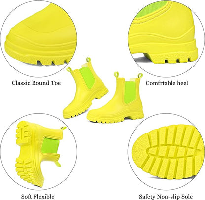 DKSUKO Rain Boots Women Waterproof Chelsea Boots Ankle Garden Shoes for Ladies Rubber Short Rainboots with Removable Comfort Insole for Outdoor Work Deck Mud Boots