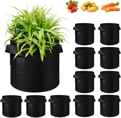 5/10/12/20/30 Pack 10 Gallon Grow Bags, Heavy Duty Thickened Nonwoven Fabric Pots with Handles, Plant Grow Bags for Vegetable/Flower/Plant/Fruits, Black (12 Pack)