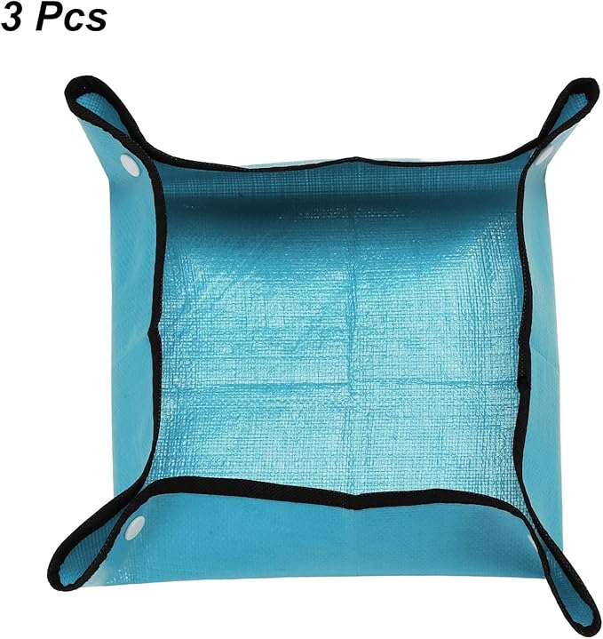 HARFINGTON 3pcs Repotting Mat 13" x 13" PE Cloth Waterproof Plant Repotting Mat Foldable Portable Gardening Potting Tray with Plastic Buckle for Indoor Plant Change Soil Watering, Blue