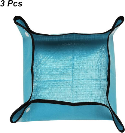 HARFINGTON 3pcs Repotting Mat 13" x 13" PE Cloth Waterproof Plant Repotting Mat Foldable Portable Gardening Potting Tray with Plastic Buckle for Indoor Plant Change Soil Watering, Blue