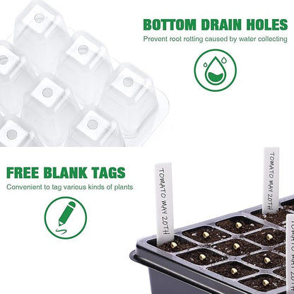 Delxo 3 Pack Seed Starter Kit Large Seedling Starter Tray(144 Cells) Total with Humidity Domes - Adjustable Vents & Deep Base Germination Kit for Indoor Gardening - Includes 10 Tags & Tools