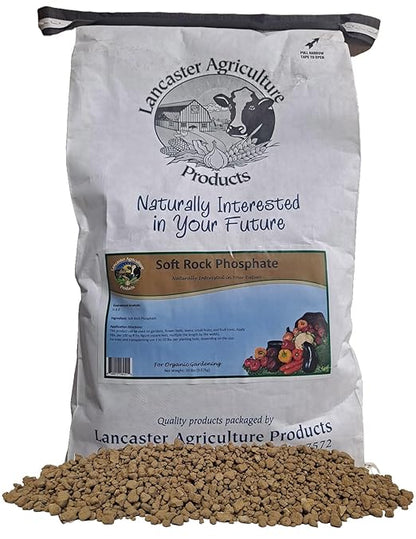 Soft Rock Phosphate (0-3-0) 20 Pounds Organic Fertilizer with Calcium & Minerals, Long-Lasting Soil Benefits for Vibrant Plants - Lancaster Agriculture Products