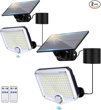153 LED Solar Wall Lights, 180°Beam Angle Solar Security Lights Outdoor, Motion Sensor Lights Outside with Remote, Waterproof Flood Light for Porch, Patio,Yard,Garage,2 Pack
