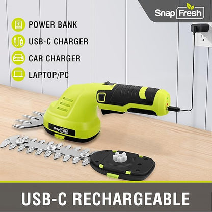 SnapFresh Hedge Trimmer Cordless Grass Shear, 2 in 1 8V Electric Grass Clipper and Hedge Shears with Rotating Head, Handheld Bush Trimmer/Grass Cutter/Shrub Trimming with Battery for Garden & Lawn