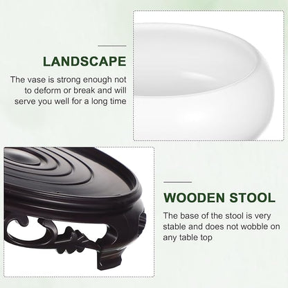 YARNOW Lotus Bowl Planter with Stand, 5.1 Inch Hydroponic Planter Bowl, Ceramic Water Lily Pot for Home Garden Office Decor