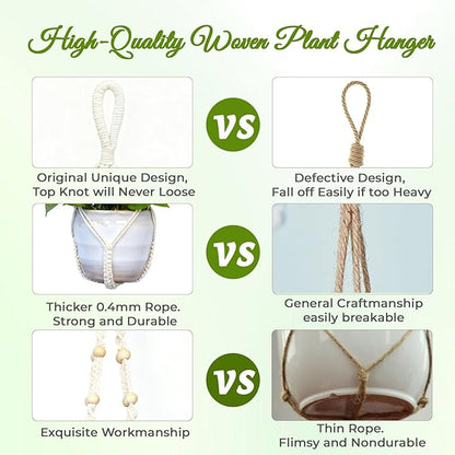 Macrame Plant Hanger, Up to 4-15 inch Pots, Wood Beads Cotton Hanging Planter Holder for Indoor Outdoor Boho Home Decor, 35 Inch, Set of 2 (Ivory)