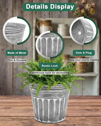 vensovo 4 Inch Silver Metal Rustic Flower Pots - 6Pcs Small Galvanized Planters with Drainage Hole and Rubber Plug, Rustproof Metal Bucket Plant Pots Farmhouse Vintage Style for Decor
