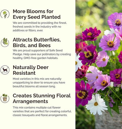 Eden Brothers Purple Rain Flower Mixed Seeds for Planting, 1/4 lb, 120,000+ Seeds with Zinnia Purple Prince & Violet Queen, Cosmos, Attracts Pollinators, Plant in Spring, Zones 3, 4, 5, 6, 7, 8, 9, 10