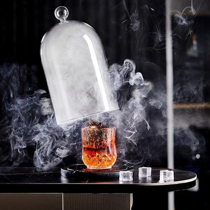 Uiifan 4 Pcs Smoking Cloche Smoking Gun Accessory Glass Dome Cloche Cover Infuser Cocktail with Wood Base for Whiskey Food Drinks, 9. 84 x 5. 91 Inch (Black)