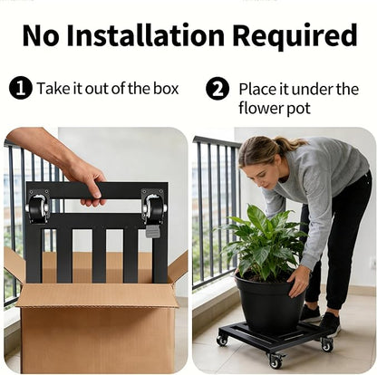 Plant Caddy with Wheels 2 Pack, 16'' Heavy Duty Large Metal Rolling Plant Stand with Lockable Caster, Square Plant Dolly Rust-Proof for Large Planters, Holds up 500 Lbs