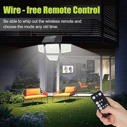3000LM Solar Lights Outdoor with Motion Sensor,4 Head 270° Wide Angle Street Area Lights,IP65 Waterproof Security Lighting with 3 Modes(Remote,2 Pcs)