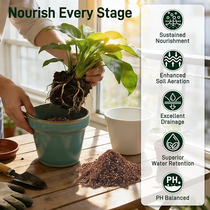 18QT Potting Soil Mix for Indoor Plants - Contains Perlite, Peat Moss, Coco Coir & Rice Charcoal, Natural & Organic Material with Well-Draining, Light & Aerated Texture for Healthy Roots & Fast Growth