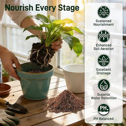 18QT Potting Soil Mix for Indoor Plants - Contains Perlite, Peat Moss, Coco Coir & Rice Charcoal, Natural & Organic Material with Well-Draining, Light & Aerated Texture for Healthy Roots & Fast Growth