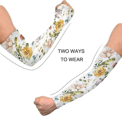 Wamika Gardening Sleeves Spring Globe Daisy Flowers Farm Sun Protective Arm Sleeves with Tumb Hole